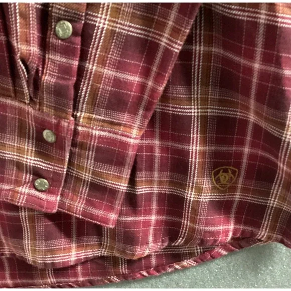 Ariat Real Womens Trailblaze Snap Shirt 1X Maroon Plaid Western Cowgirl Core NWT - Picture 3 of 9
